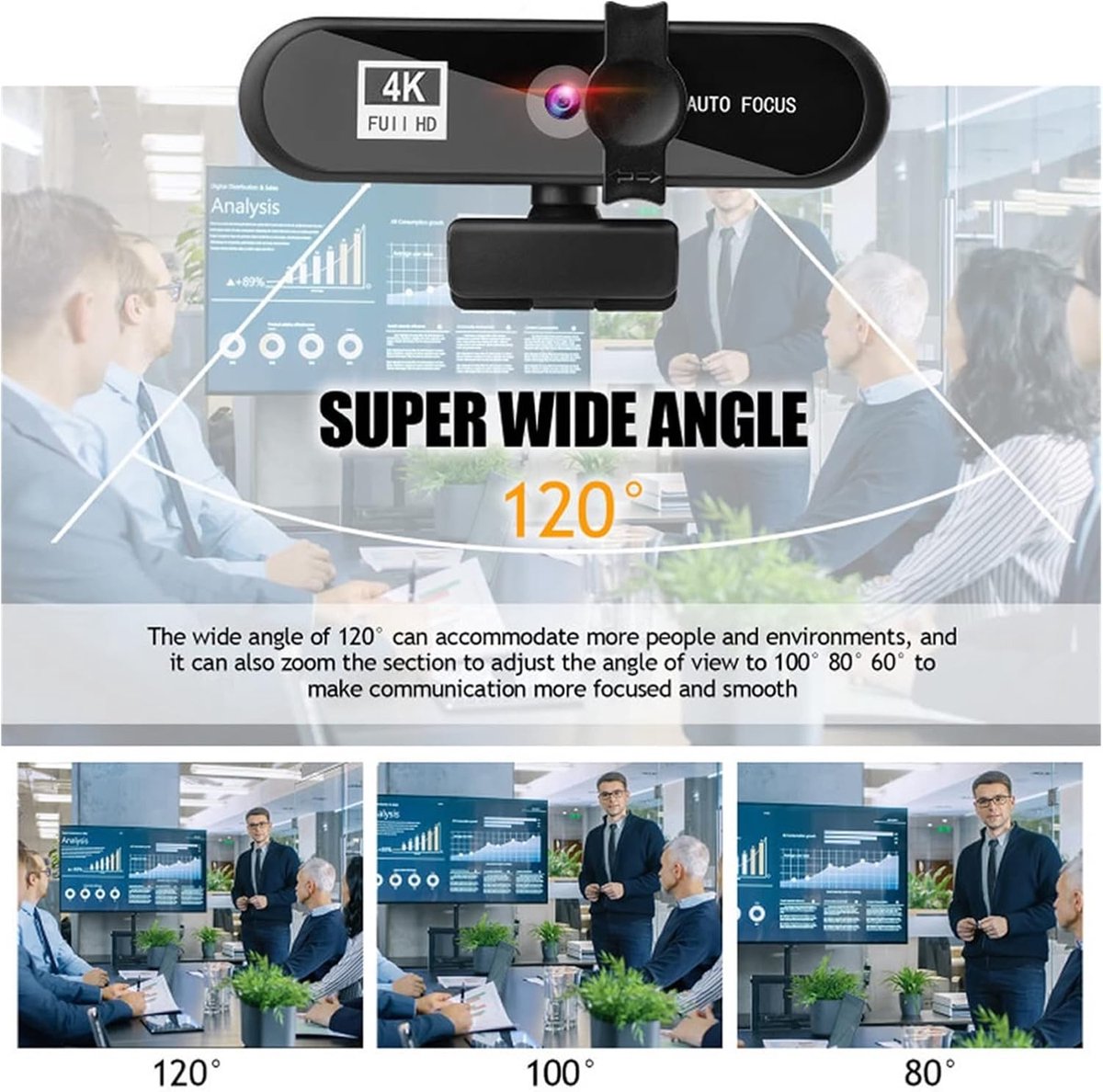 Webcam Full HD - Online Camera - Videobellen - Automatische Focus - 120 Graden Hoek - Zwart thumbnail 5