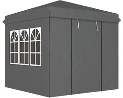 Pugsdrly 2,5 x 2,5 m pop-up paviljoen met zijwanden en draagtas, UPF50+ in hoogte verstelbare tuentent, donkergrijs