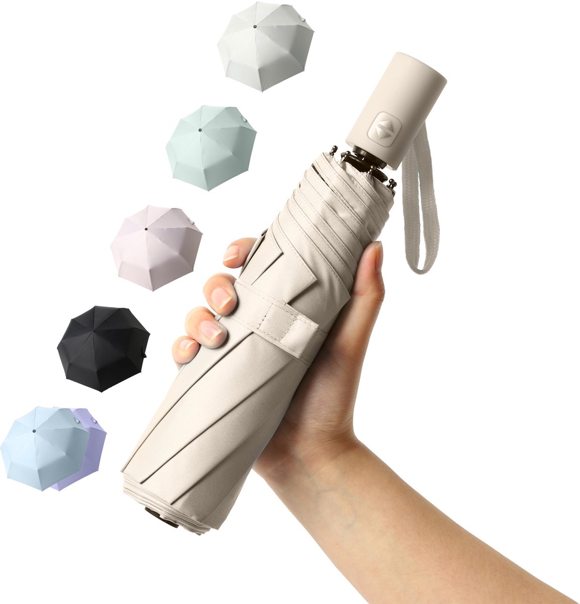 Stormparaplu Opvouwbaar – 12 Ribben Windbestendige Reisparaplu – Automatisch Openen en Sluiten – Diameter 98 cm – Lichtgewicht en Draagbaar – Beige