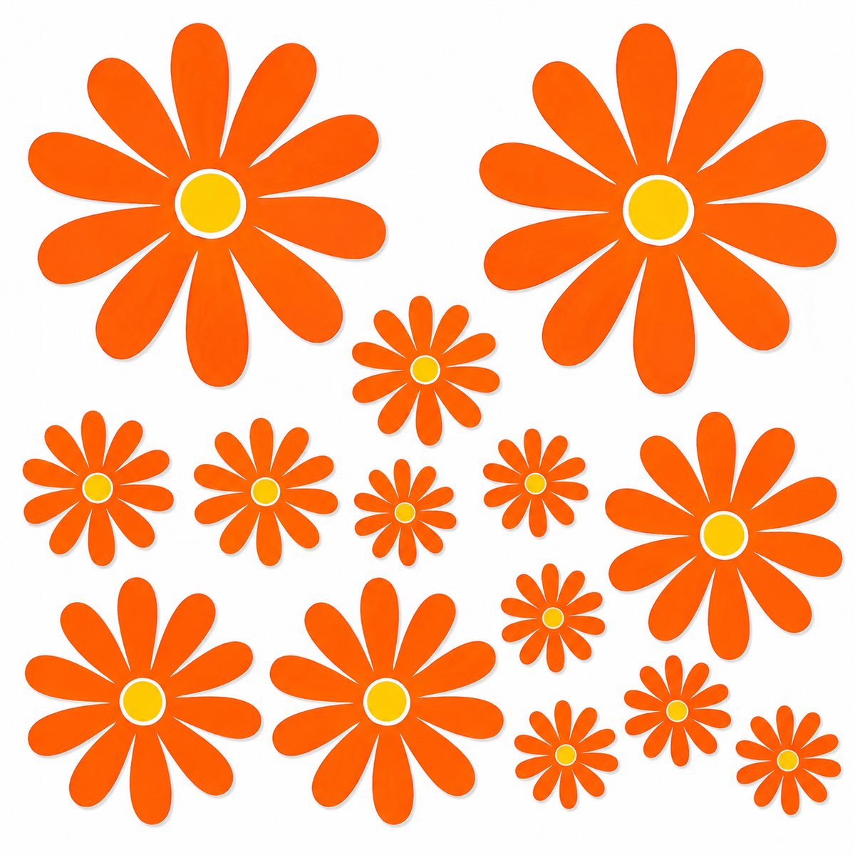 Fardmell Bloemen Sticker Oranje – Retro Flower Power Sticker Set – Hippie Vinyl Decals – Voor Auto, Laptop, Camper en Motor