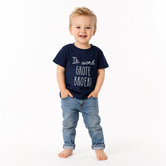 Shirt Ik word grote broer big brother | korte mouw | donkerblauw | maat 92 zwangerschap aankondiging bekendmaking baby