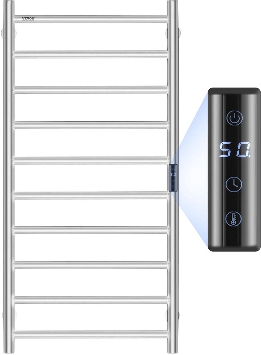 Handdoekradiator Elektrisch - Wandverwarming Handdoeken - Badkamer Comfort - Instelbare Temperatuur - 100 x 50 cm - Zilver