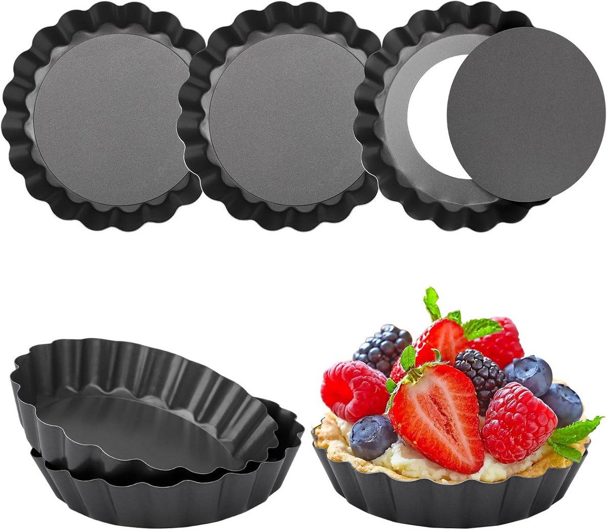 6 Pieces Mini Cake Mold Ø 7.5 x 2.5 cm - Quiche Mold and Cake Mould