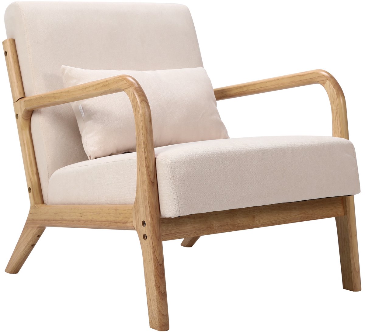 HomeMiYN Japanse Stijl Lounge Fauteuil – Eiken Houten Frame – Soft Tech Stof – Comfortabele Lounge Stoel voor Woonkamer, Slaapkamer of Relaxhoek