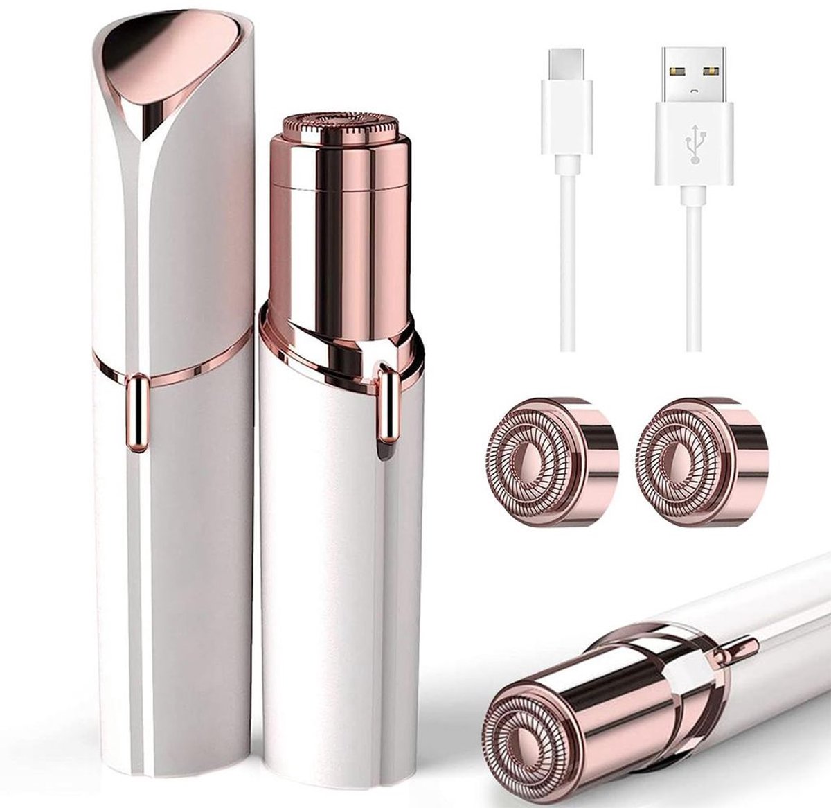 Apparaat voor het verwijderen van gezichtshaar bij vrouwen, elektrisch ontharingsapparaat met USB-aansluiting en LED-lampje, pijnloze gezichtsscheerapparaat, bodytrimmer voor vrouwen