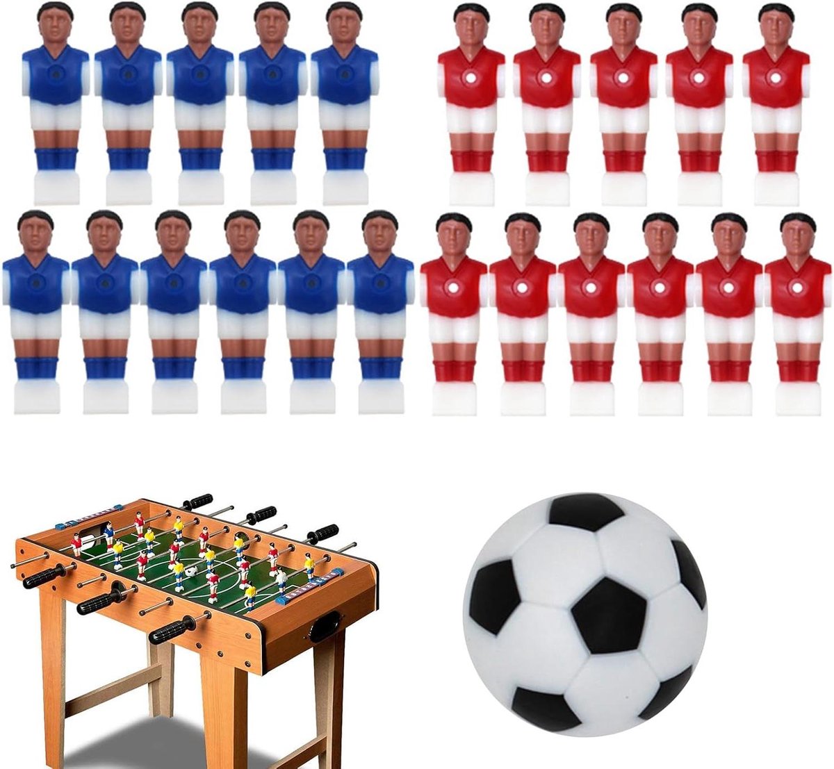 Tafelvoetbalspelers - Reservepoppen voetbal - Wedstrijd stimuleren - Duurzaam hars materiaal - 20 x 12 x 8 cm - Rood Blauw