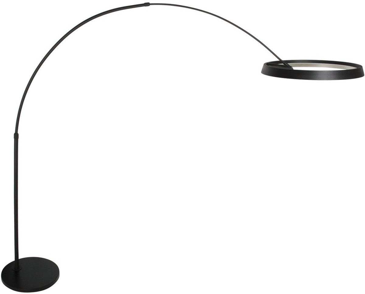 Vloerlamp Ringlux 4742ZW - Zwarte booglamp van metaal met grote ledring (60 cm), hoogte verstelbaar van 210 tot 240 cm, modern design, Steinhauer
