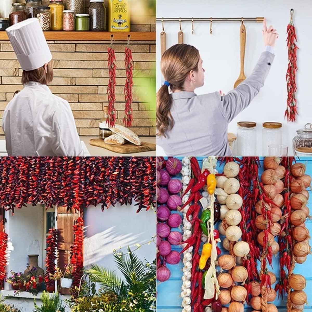 10 Stuks Realistische Nepgroenten voor Decoratie - Nep Knoflook, Rode Chili Peper en Hangende Touwdecoratie voor Keuken en Feestjes