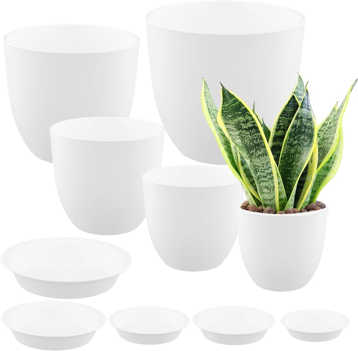 Set van 10 Plastic Plantenpotten met Afvoergaatjes en Schotels voor Binnenplanten - Ideaal voor Tuinieren en Decoratie, 18/16/14/12.4/11.5cm