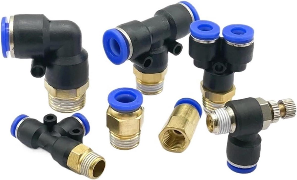 Luchtkoppelingen Set - Pneumatische Fittingen - Compressor Aansluiten - 10 Stuks - PCF - Zwart