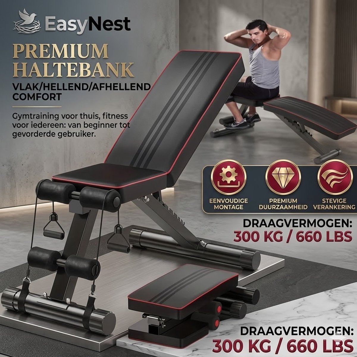 Verstelbare Opvouwbare Fitnessbank – Trainingsbank voor Bankdrukken, Krachttraining & Home Gym – Compact en Ruimtebesparend