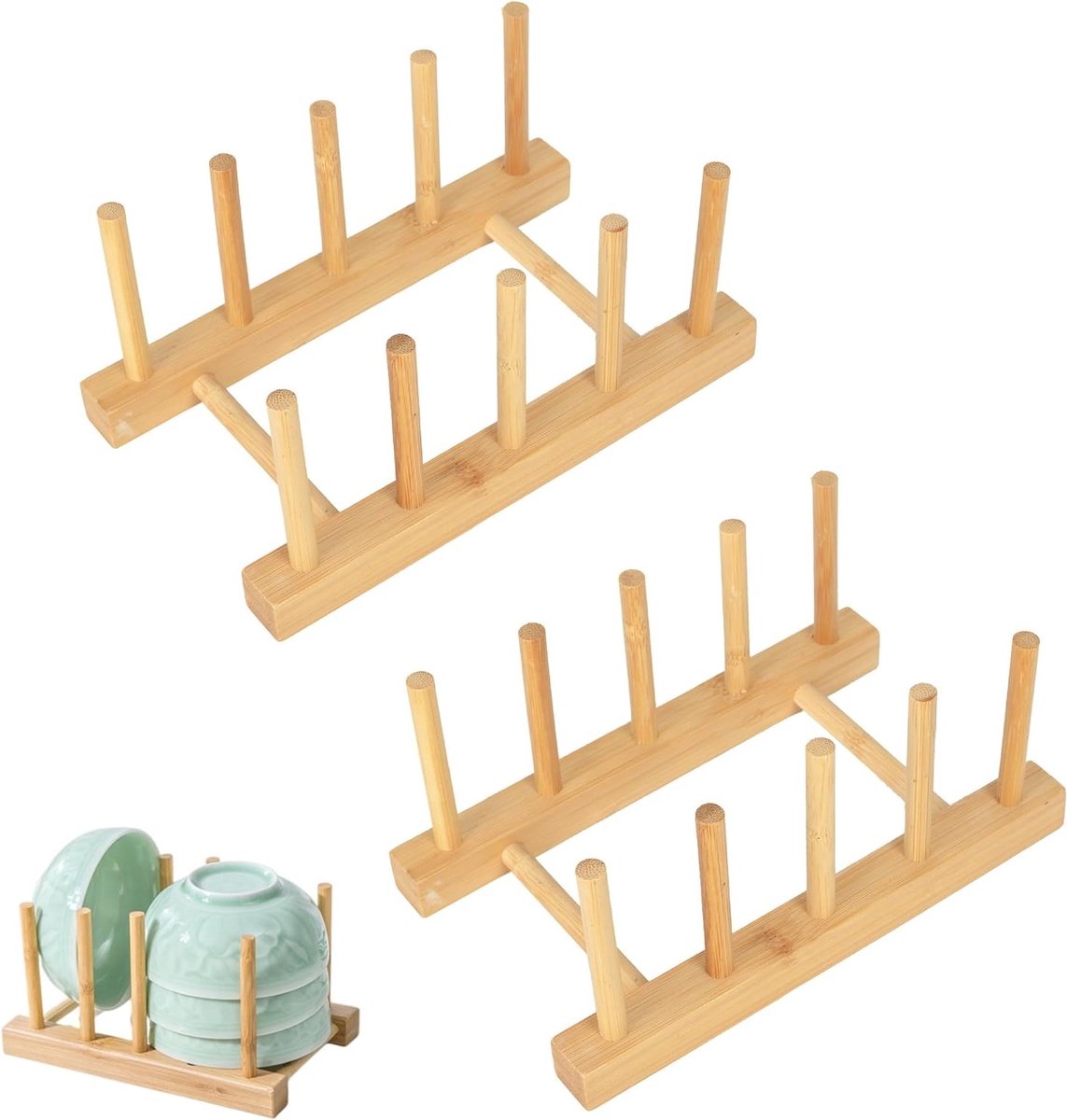 Houten Bordenstandaard - Pannendekselhouders - Keuken Organiseren - Duurzaam Grenen - 2 Stuks - Natuurlijk Hout