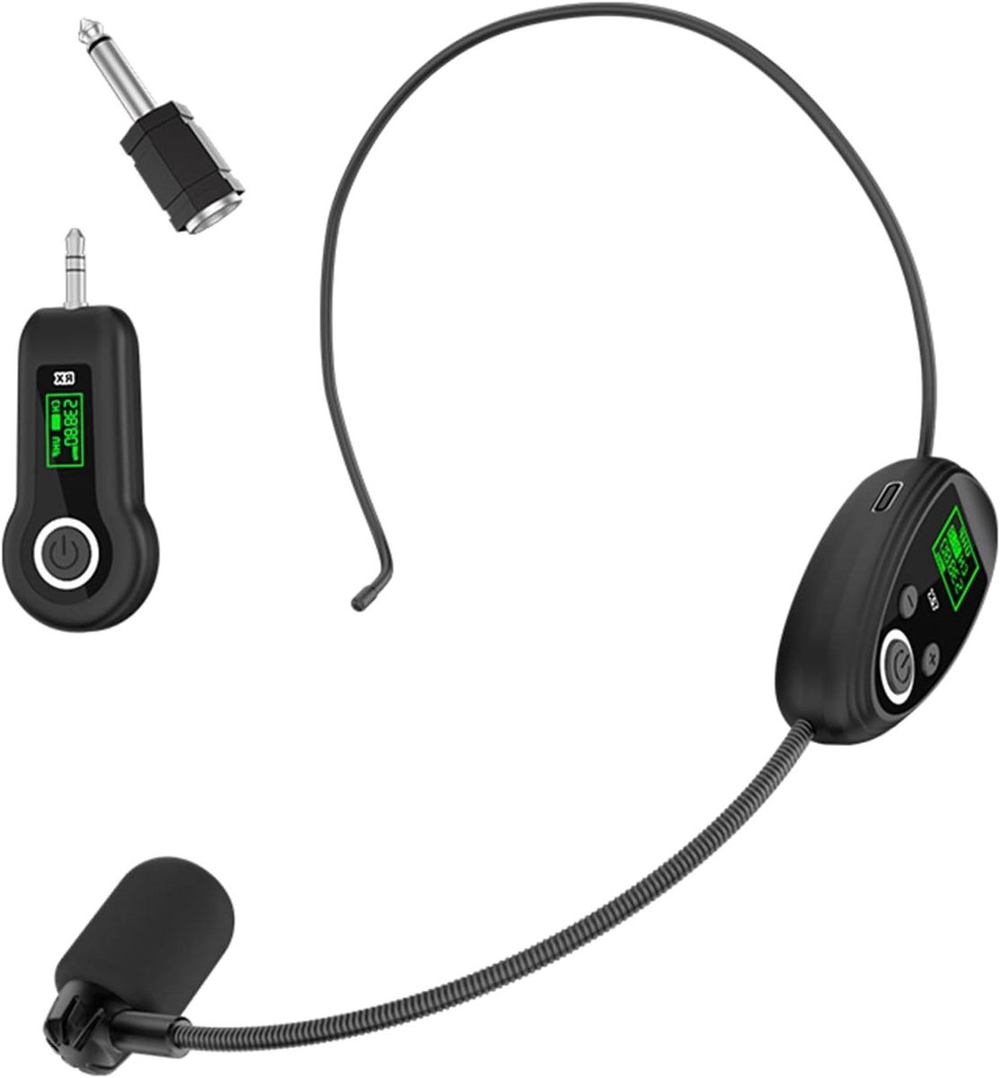 Draadloze Microfoon Set - Headset Zender - Presentaties Geven - 2.4G Snelle Koppeling - 166ft Bereik - Zwart