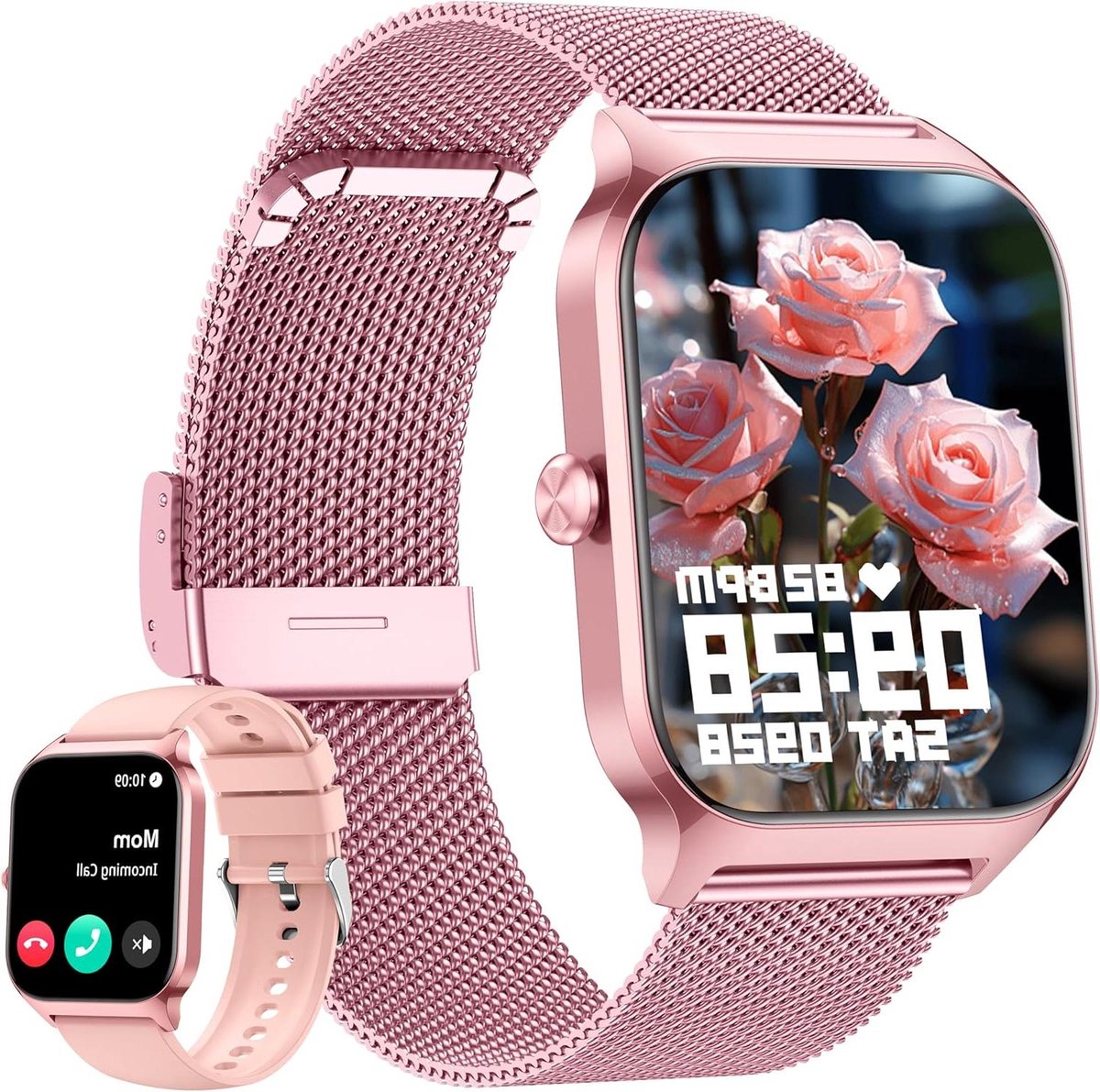 Smartwatch - Polshorloge - Gezondheid Volgen - AI Assistent - 1.85 Inch Scherm - Roze