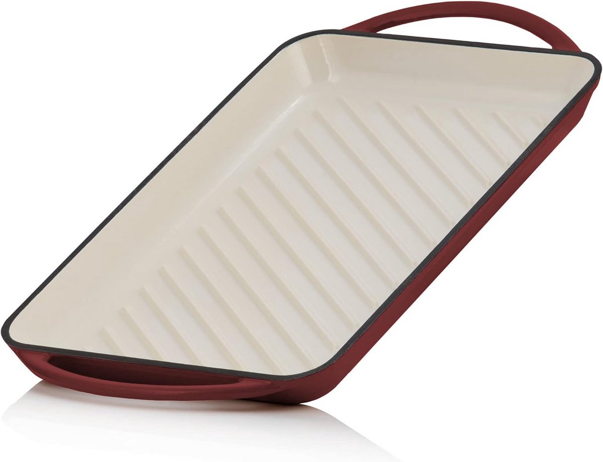 Gietijzeren Grillplaat Roosterplaat Bakplaat Vlees Grillen Geribbelde Oppervlak 39.5 cm Donkerrood