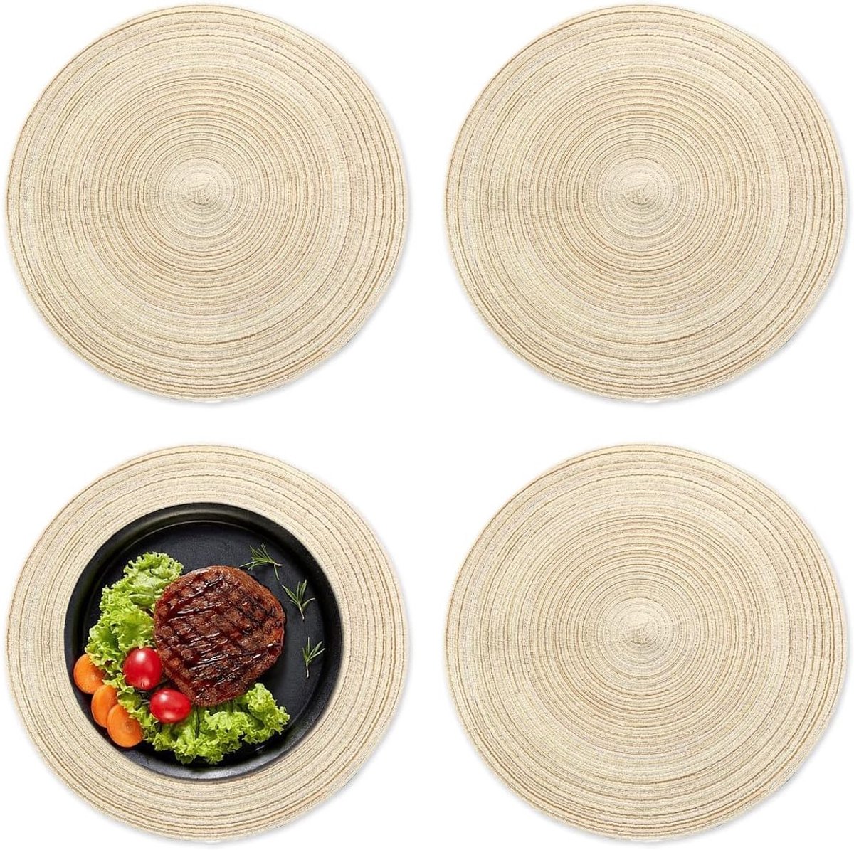 Ronde Woven Placemats Set van 4 Stuks, 30 X 30 Cm, Antislip, Warmtebestendig, Makkelijk Schoon Te Maken, Boho Stijl voor Keuken, Eetkamer, Feest en Bruiloft