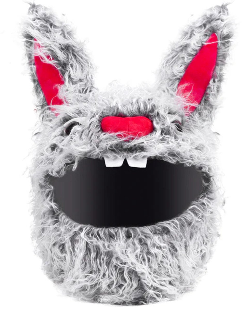 Helmhoes – Grijs Konijn – Pluche Motorhelm Decoratie – Helm Mascotte – Universeel Motorhelm Accessoire