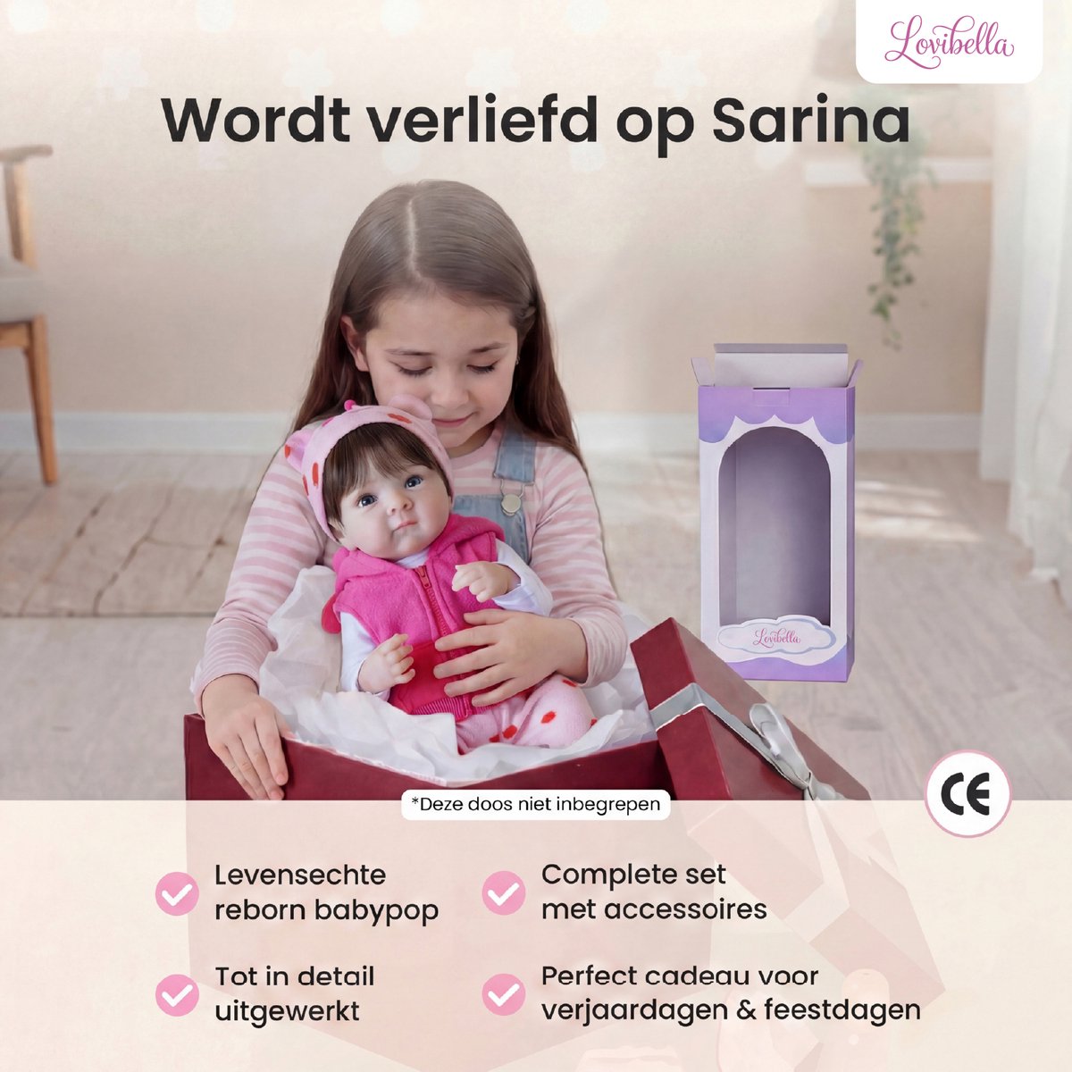 Lovibella® Sarina Levensechte Babypoppen - 1,1 Kilo - 45 CM - Reborn Baby Pop - Met Accessoires - Reborn Baby - Reborn Baby Doll - Dementie Pop - Reborn Poppen Meisje — afbeelding 8