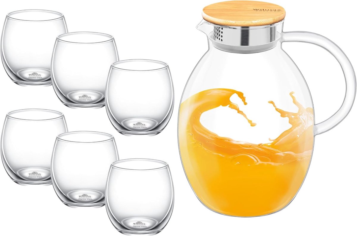 Wilmax Karaf met 6 glazen Thermoglas set - Karaf 2400 ml - 6 Glazen 530 ml
