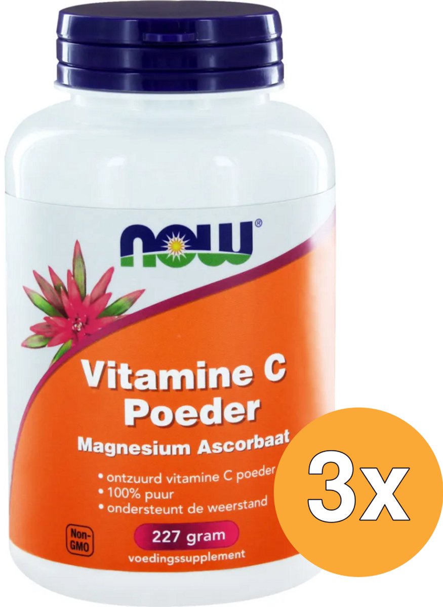 3x Now Vitamine C poeder magnesium ascorbaat (227 gr)