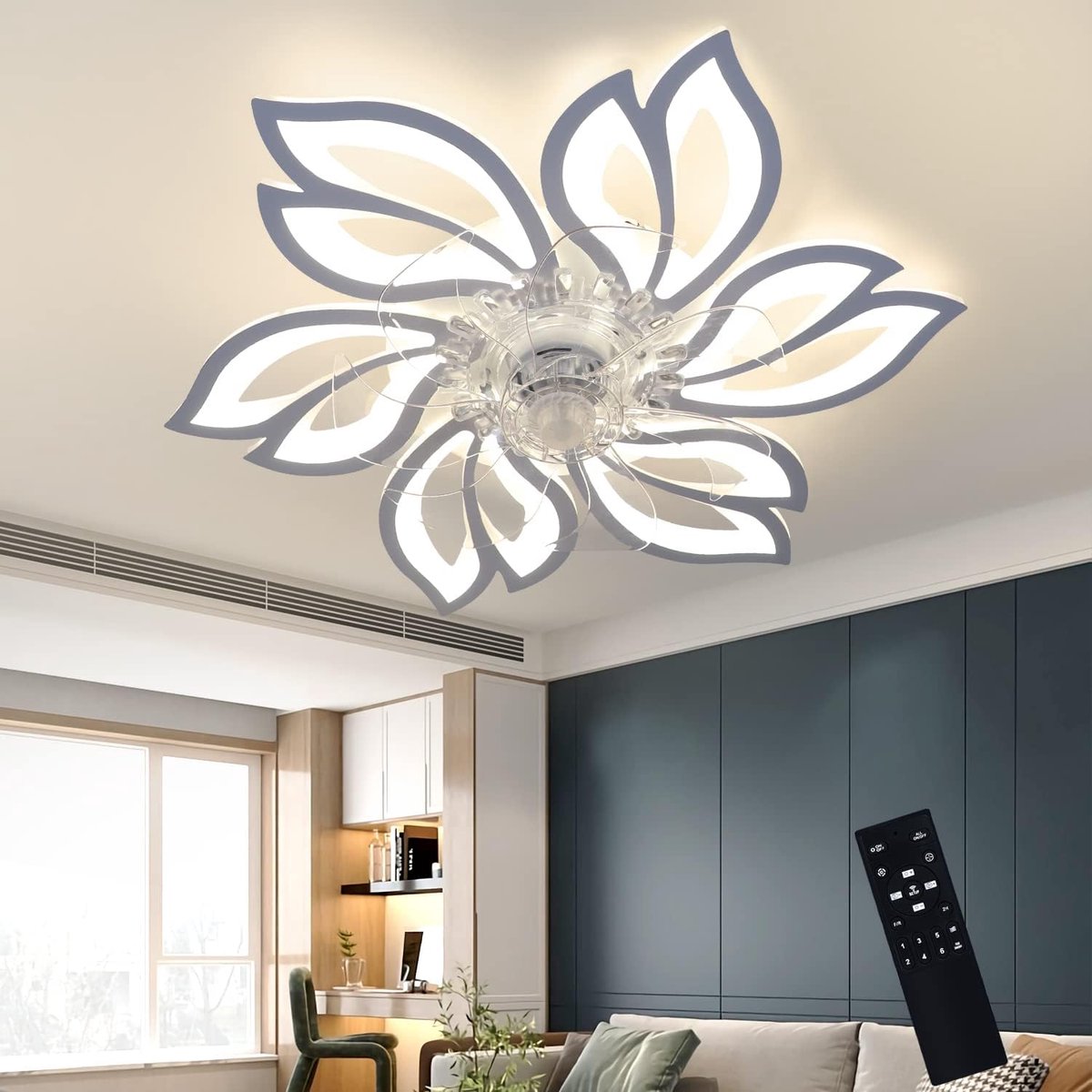 Glitzerlife - Plafond ventilator met verlichting - Dimbare LED ventilator lamp plafond - Stille plafondventilator Afstandsbediening - Zomer winter functie - Acryl design - Ø66cm - Wit