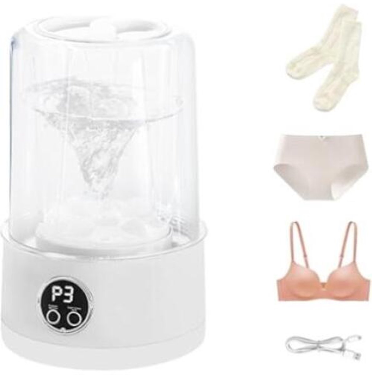 Draadloze Mini-Wasmachine - 1L - kleine wasmachine voor ondergoed - Draagbaar Oplaadbaar - camping wasmachine - compact - voor babykleding, handdoeken, sokken - 13x13x20cm