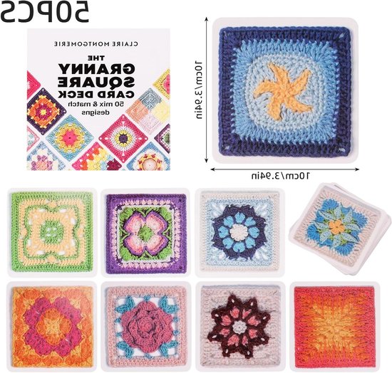 Kleurrijke Granny Square Haakkaarten - 50 Stuks met Leuke Patronen voor Creatieve Projecten — afbeelding 5