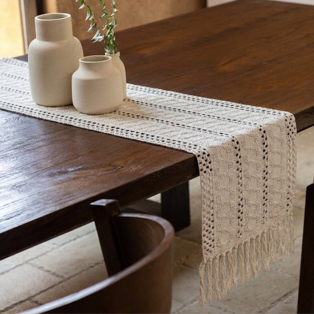COZELLA® Boho Tafelloper – Katoen & Linnen – Bohemian – 160 x 30cm