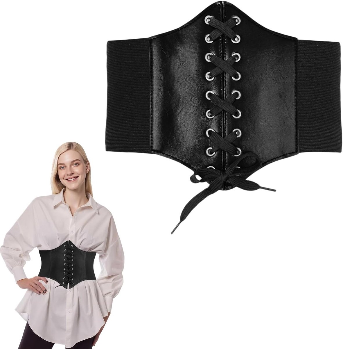 Gothic Retro Corset Riem | Brede Elastische Faux Leren Tailleband voor Cosplay, Feestjes en Halloween Accessoires