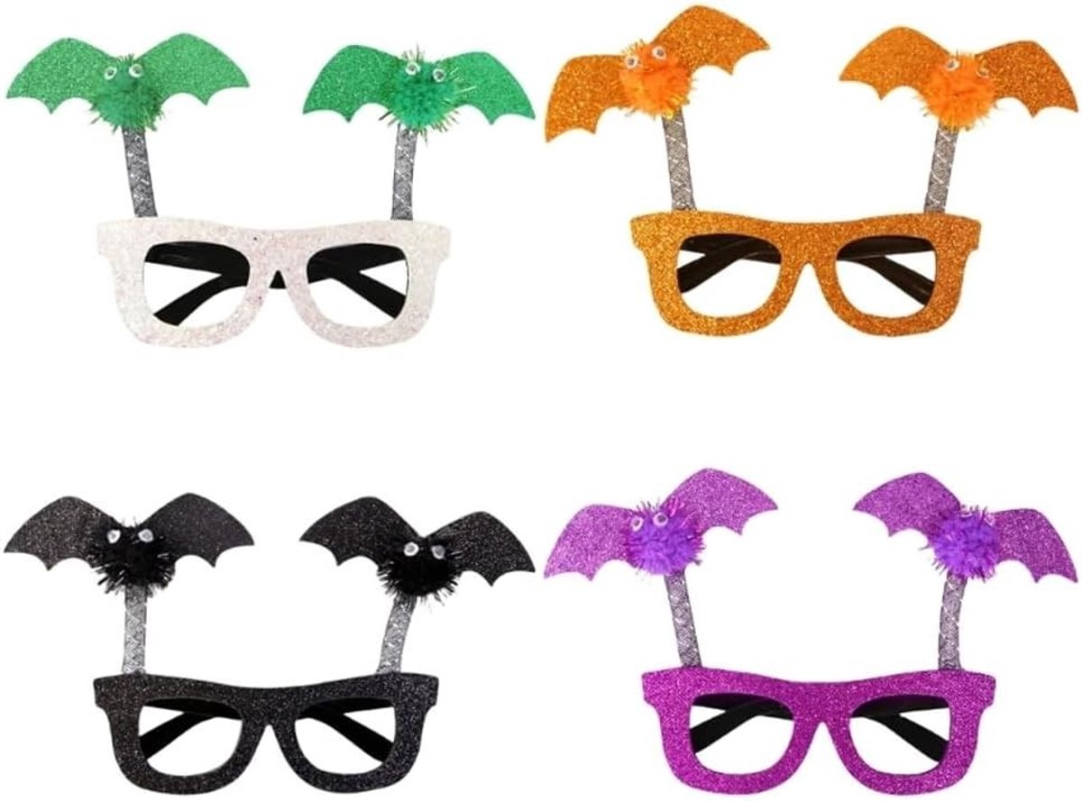 Halloween Bril Set voor Feestelijke Kostuums - 4 Stuks Vleermuis Brillen voor Decoraties en Party Favors