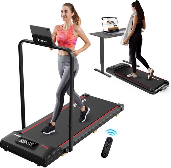 Funlife F1 Walking Pad - Loopband voor Thuis en Kantoor - 1-8 km/u - Stil en Compact - Met Afstandsbediening en LED-display - Zwart/Rood