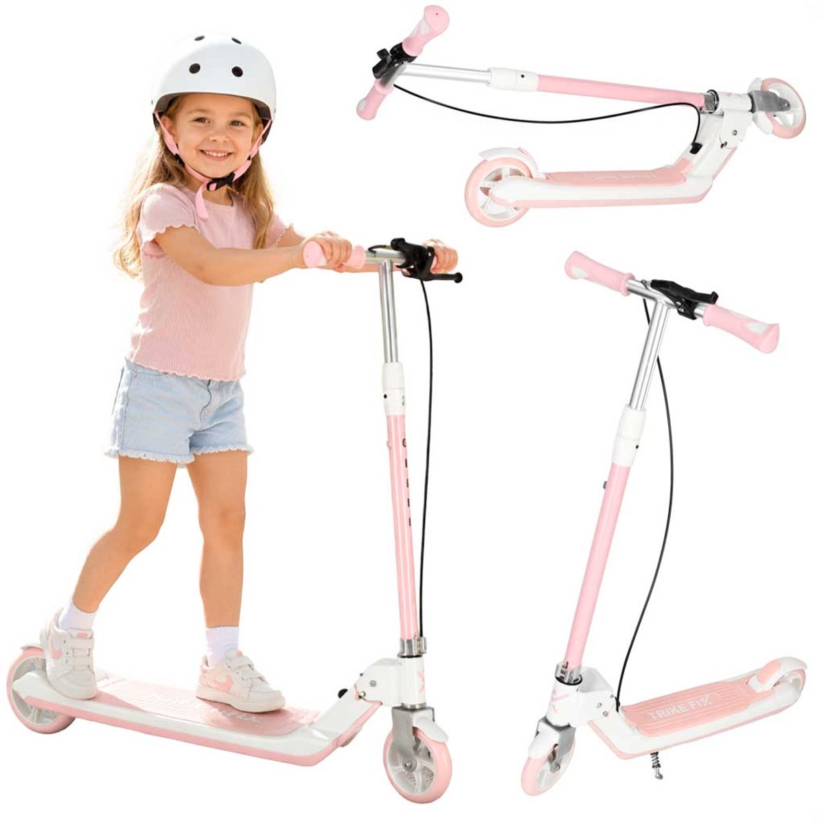 Playos® - Opvouwbare Kinderstep - Roze / Wit - met LED Wielen - tot 100 kg - met Standaard - Verstelbare Hoogte - met Handrem en Voetrem - Skaten - Step - Buitenspeelgoed