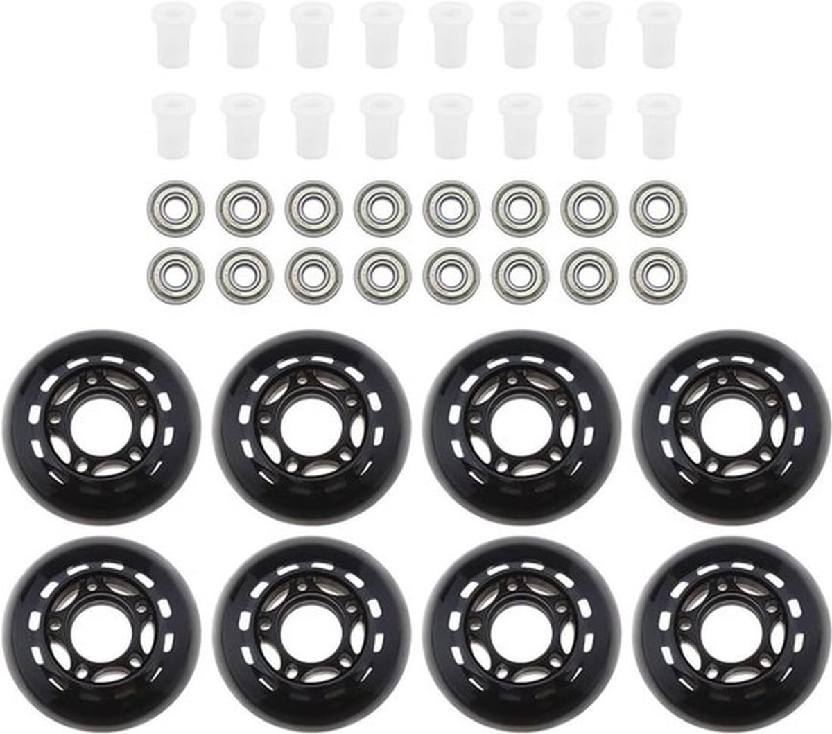8-pack rolschaatswielen 64mm 82A met ABEC-7 lagers voor binnen en buiten skaten Zwart