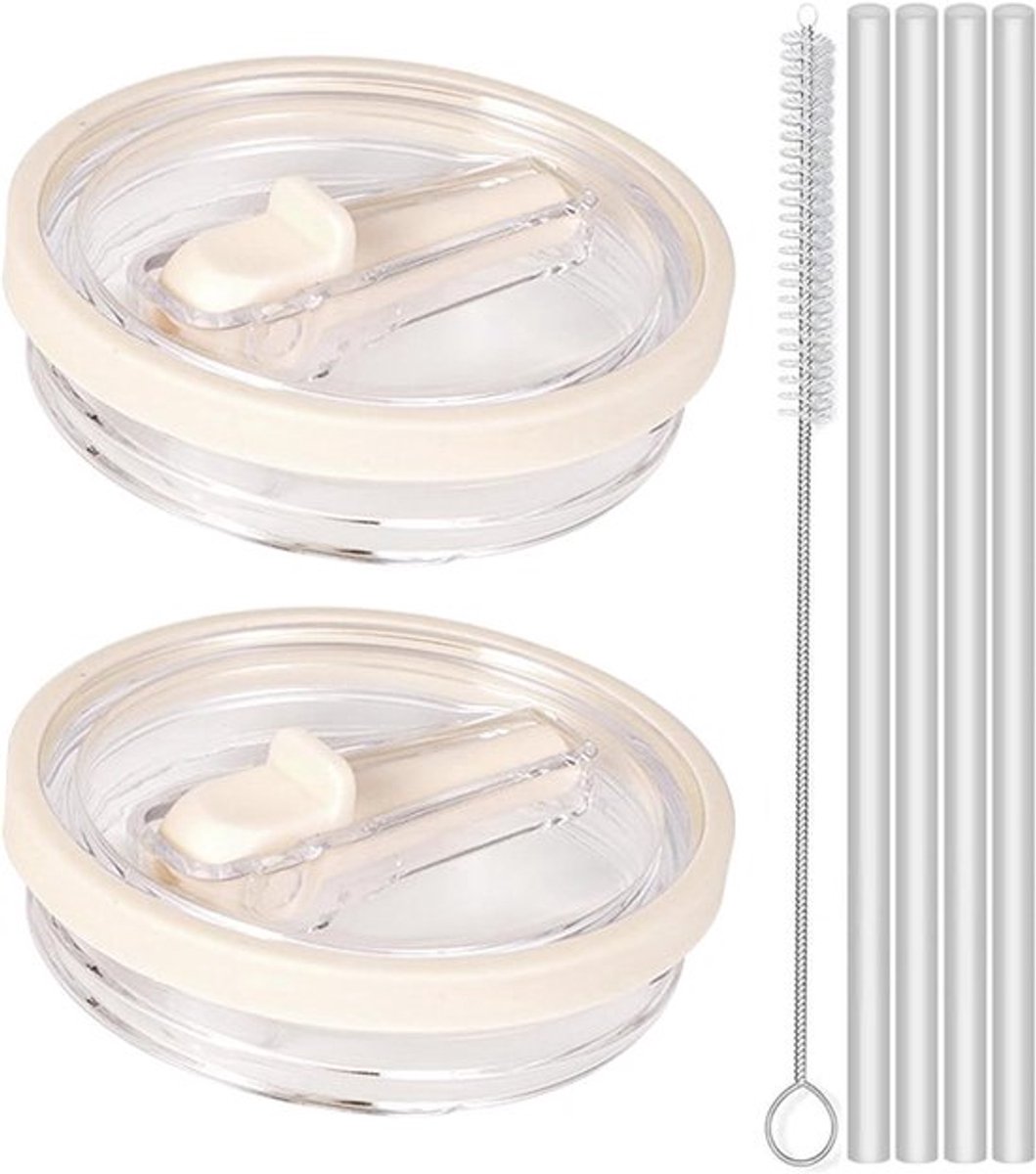 Deksels 102 ml - Lekvrij - 4 Rietjes - Rietjesborstel - Herbruikbaar - Accessoires