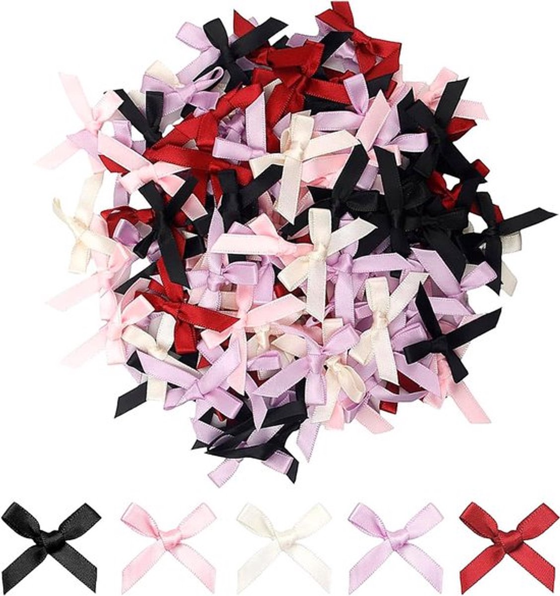 Mini-strikken met linten in diverse kleuren voor geschenken, haarspelden, boeketten