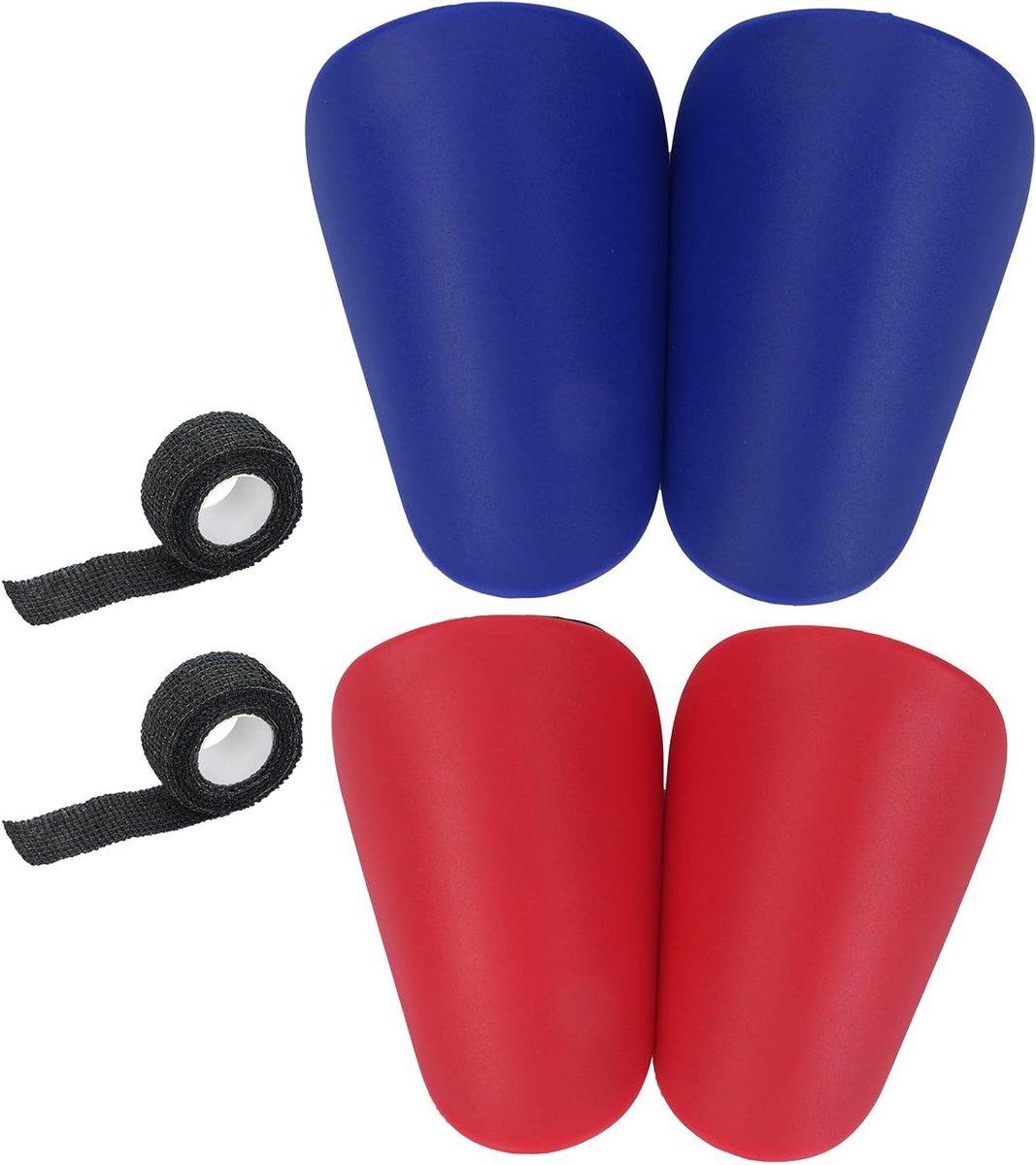 Mini voetbal scheenbeschermers in rood en blauw - 6 x 9,5 cm, ideaal voor kinderen en sporters