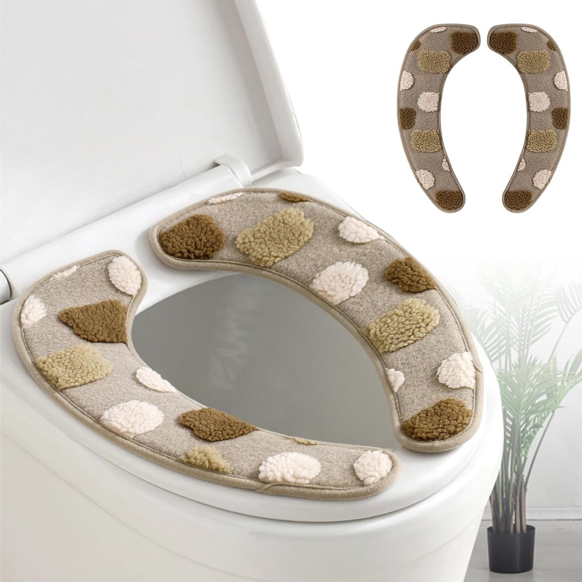 Zachte en warme toiletbril hoes, wasbaar en herbruikbaar met TPR-adhesief, decoratief patroon voor extra comfort en isolatie (Bruin)