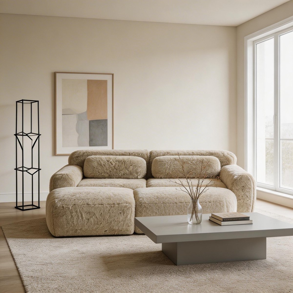 Komhtom - Boneless Cloud-banken van zachte pluche stof - modulaire slaapbank met 2 voetenb