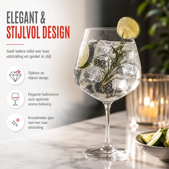 alpina Cocktailglazen 4 Stuks - Glazen voor Gin Tonic, Aperol Spritz en Cocktails - Gin & Tonic Glas 73 cl - Cocktailset - Glas