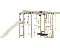 AXI Boris Klimtoestel Bruin met Schommels en Trapeze – Crème Glijbaan – Monkey Bars en Klimnetten – Duikelstang – Diverse Ladders