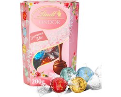 Lindt LINDOR Zomermix chocolade bonbons 200g - 16 zacht smeltende chocolade bonbons - Mix van 4 smaken - Kerstcadeau