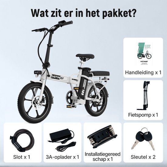Hitway Elektrische Fiets BK5SL - 16 Inch City Commuter EBike met Afneembare 36V 13Ah Lithium Batterij - Opvouwbaar E-Bike met 250W Motor - IP54 Waterproof — afbeelding 5