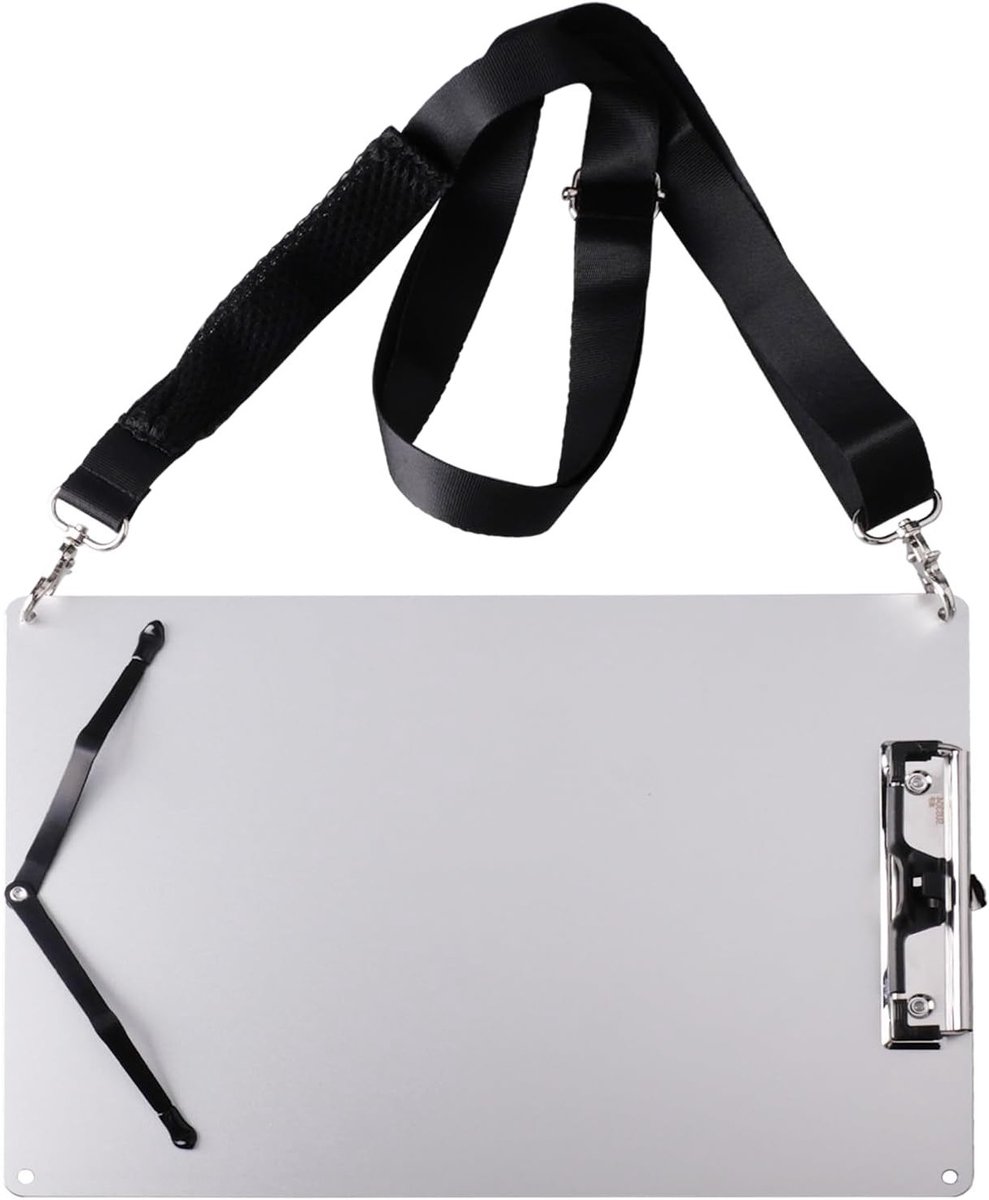 A4 Aluminium Clipboard met Verstelbare Schouderband van 160 cm, Ideaal voor Werkplaatsen en Reizen, Silver 33.5 x 24 cm, Professioneel en Duurzaam