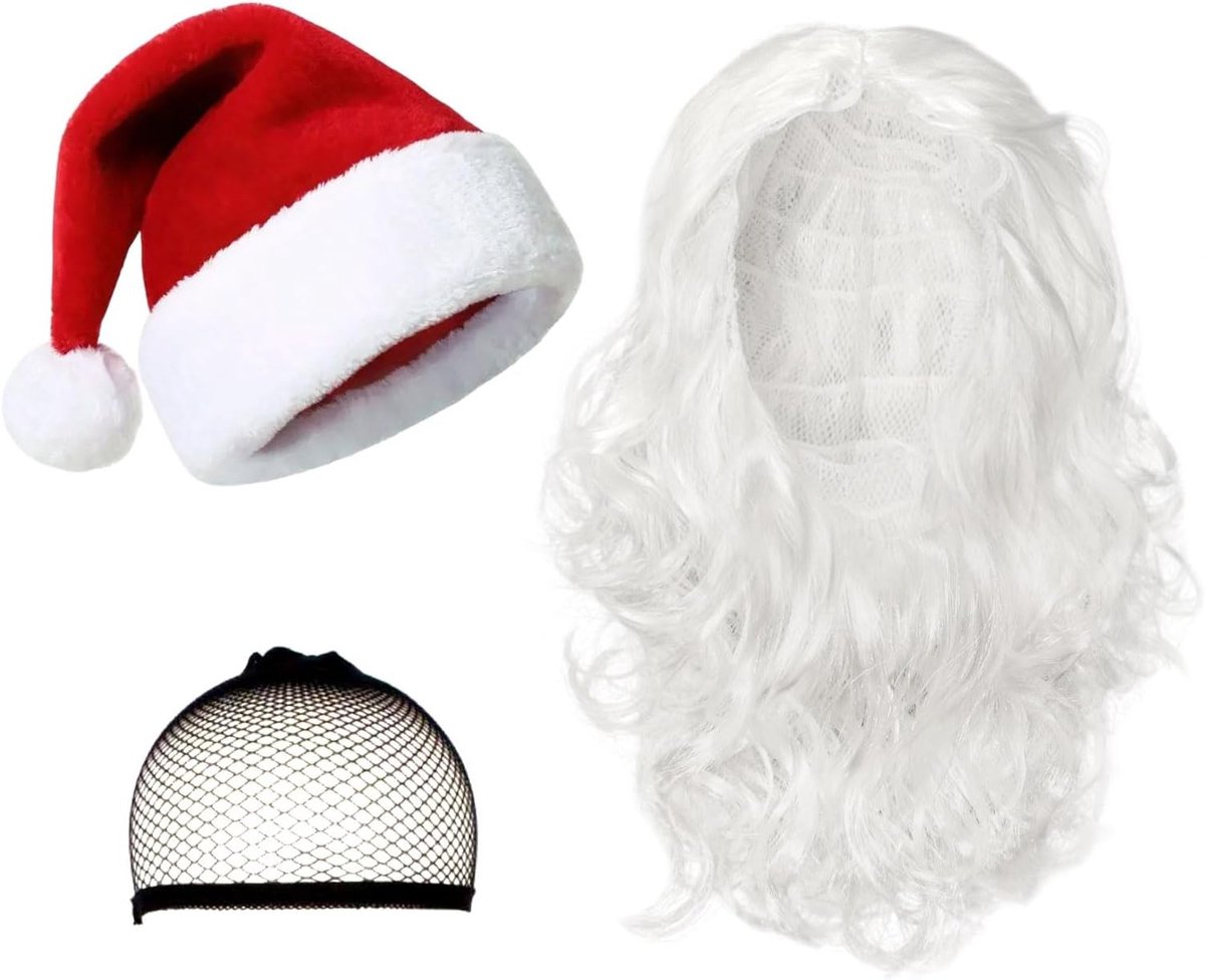 Complete Santa Claus Kostuum Set met Hoed, Perücke en Net - Perfect voor Feestdagen, Kerst en Nieuwjaar
