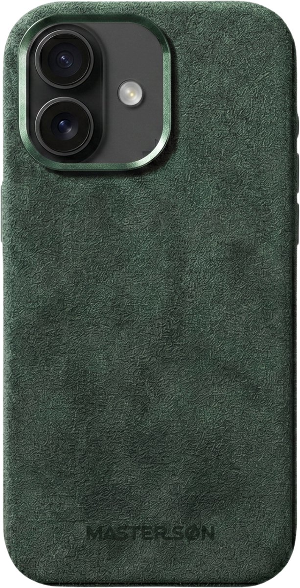 Mastersøn - Groen Telefoonhoes geschikt voor Apple iPhone 17 – Alcantara Case – Magsafe - Hoesje - Emerald Green