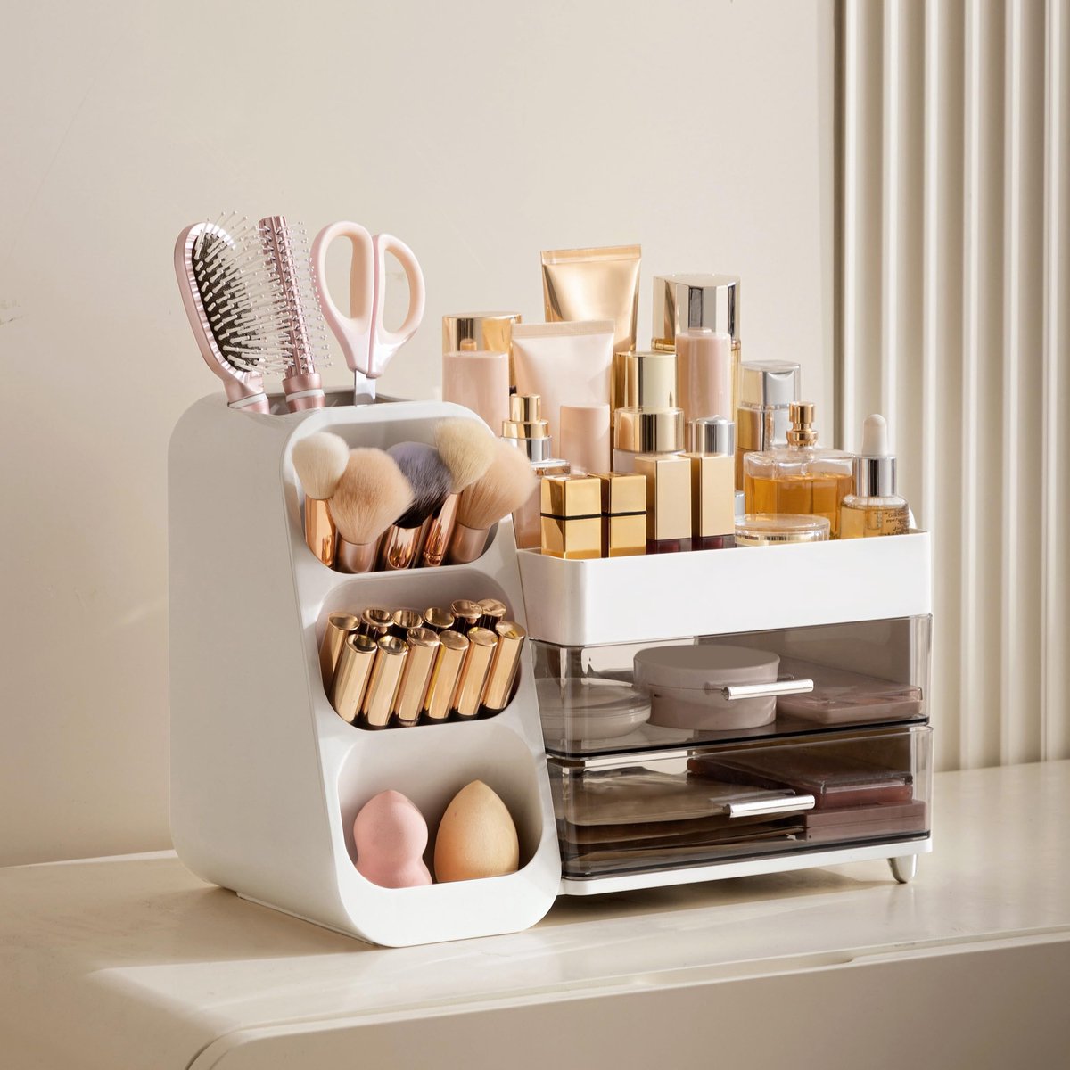 Make Up Organizer Lades - Opbergdoos - Cosmetica Organizer - Skincare Organizer - Voor Make up, Skincare, Parfum en Penselen – Wit