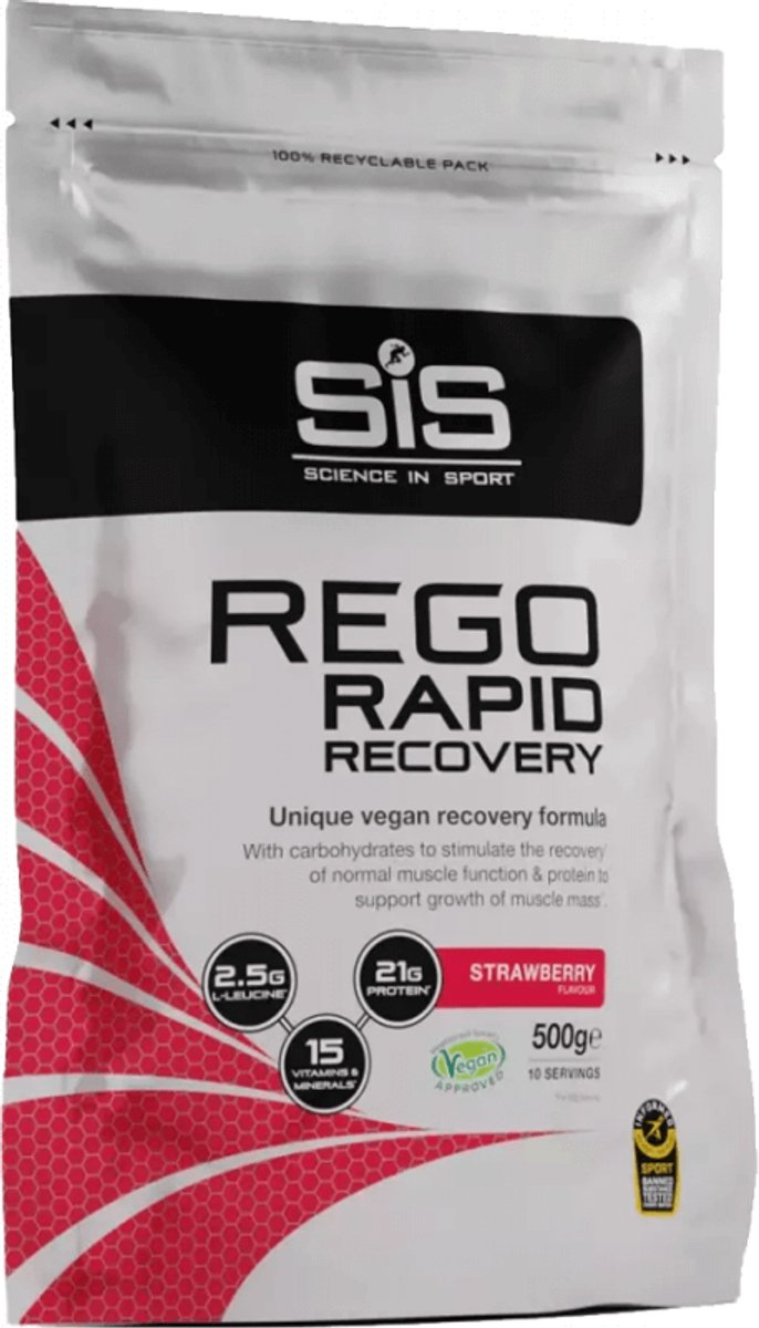 SIS - REGO Rapid Recovery Drink poeder, Post Workout proteine poeder - 20g proteine per serving - Aadrbei smaak - 500 gram