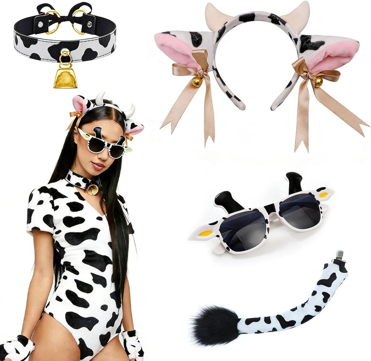 6-delige Dalmatiër Kostuumset voor Kinderen met Oren, Hoofdband, Strik, Staart en Neus voor Halloween en Verkleedfeestjes