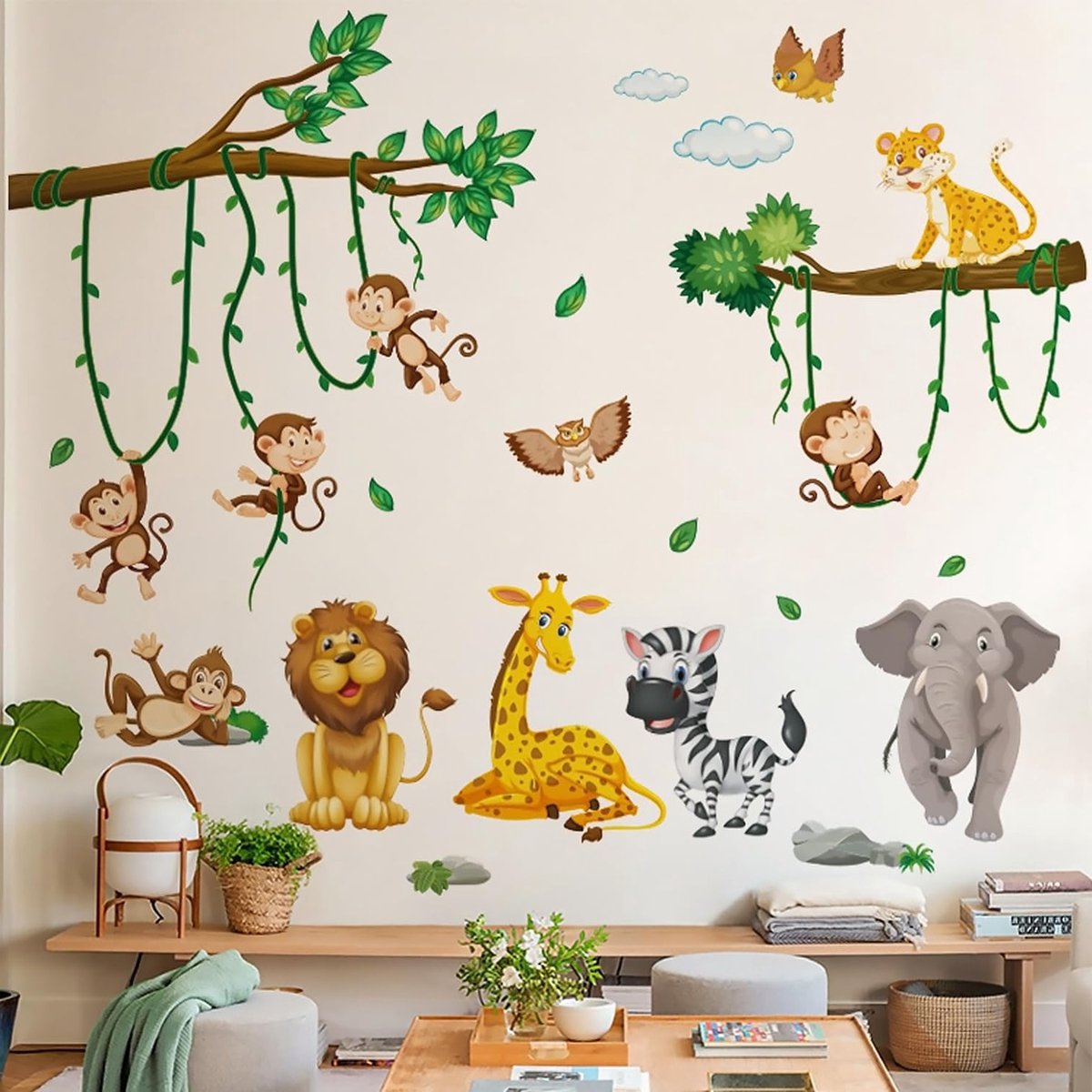 Boom muurstickers voor slaapkamer - Aap trapeze wanddecoratie voor woonkamer en dierenkinderkamer - Muurkunst voor stijlvolle wanddecoratie