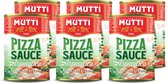 Zes blikken Mutti Pizza Saus Aromatica met oregano en basilicum. Rood met gouden logo.